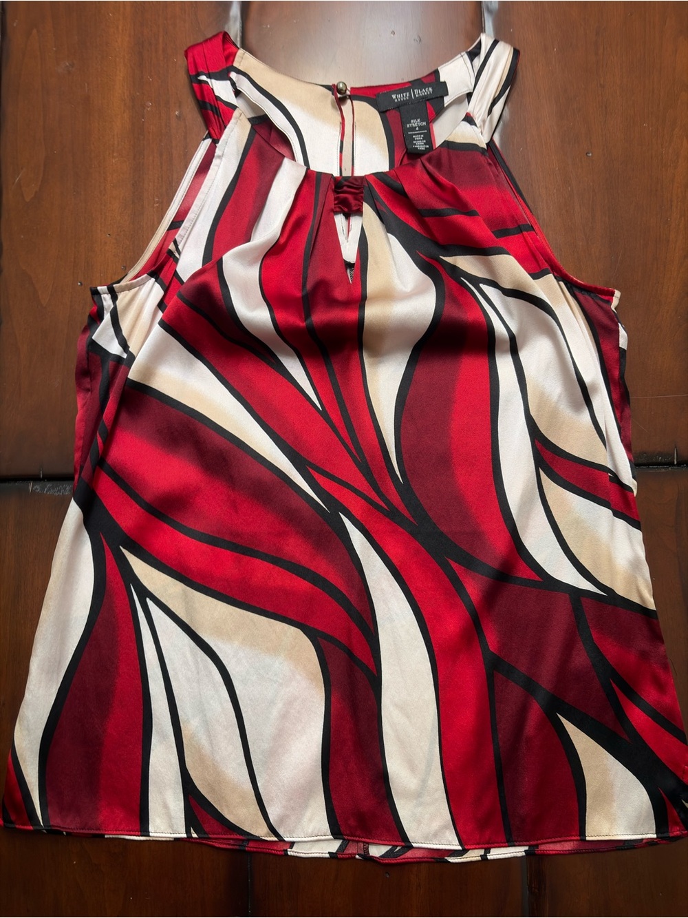 White House Black Market Red, Cream & Black Printed Sleeveless Skirt
